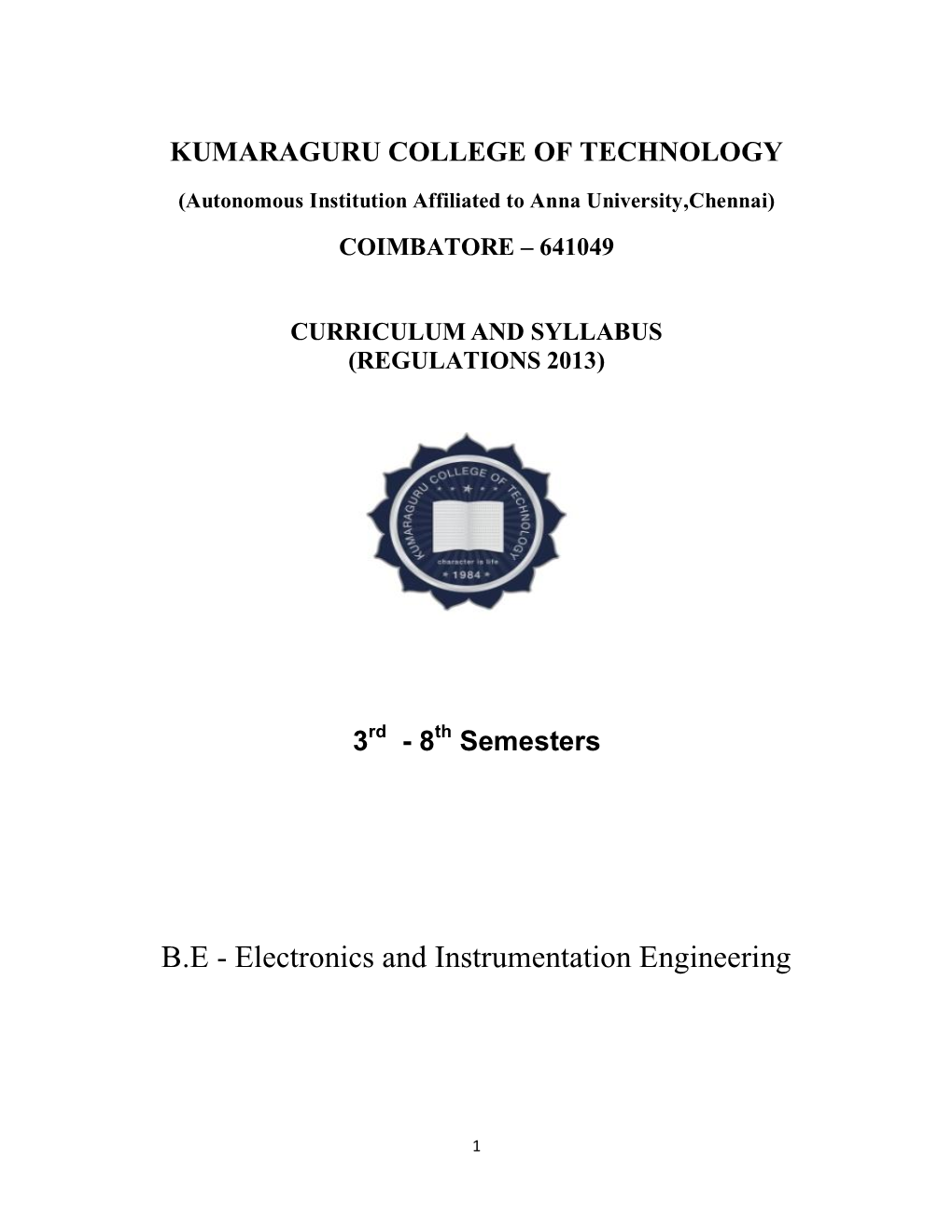 B.E Electronics & Instrumentation Engineering 3Rd to 8Th Semesters