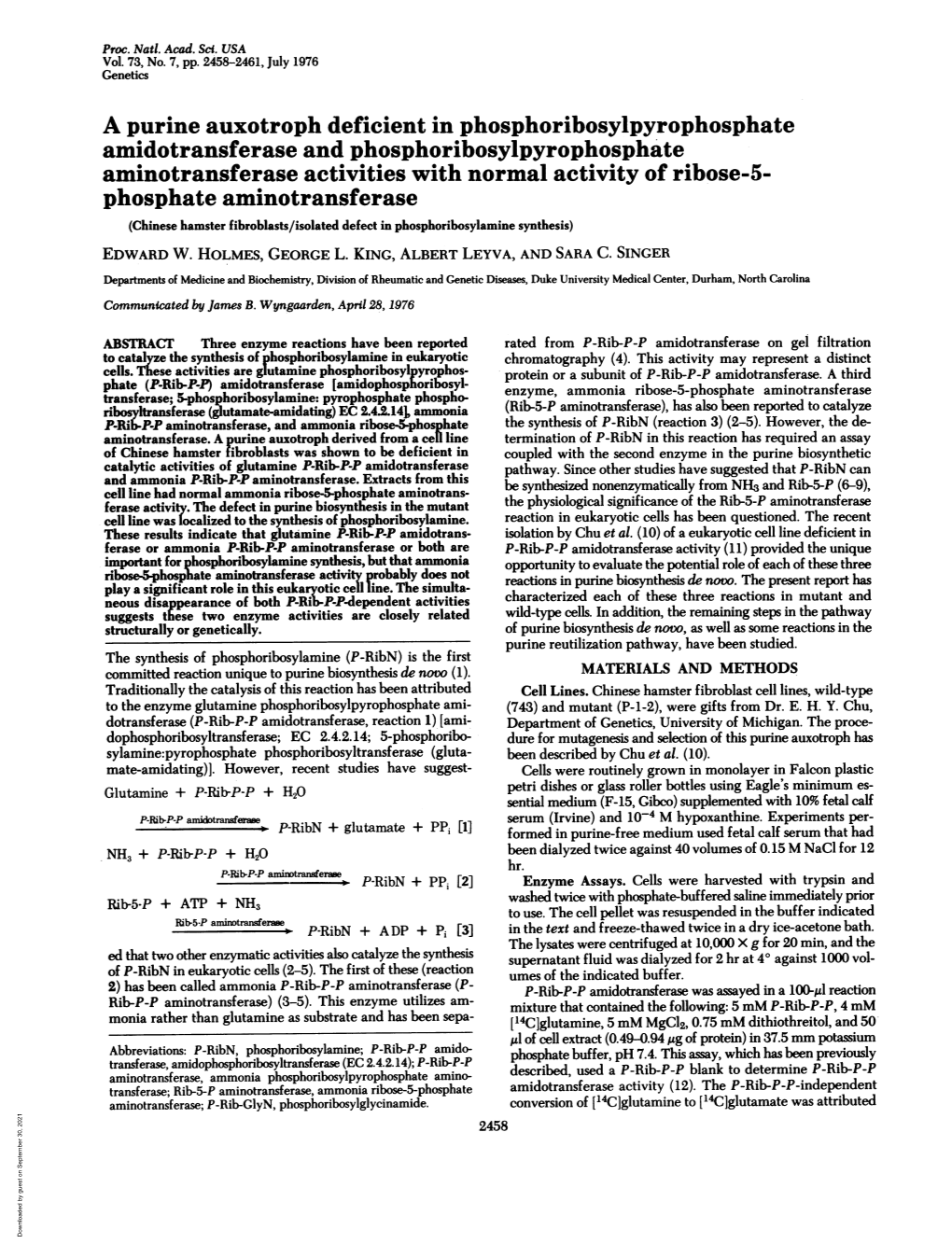 Amidotransferase and Phosphoribosylpyrophosphate