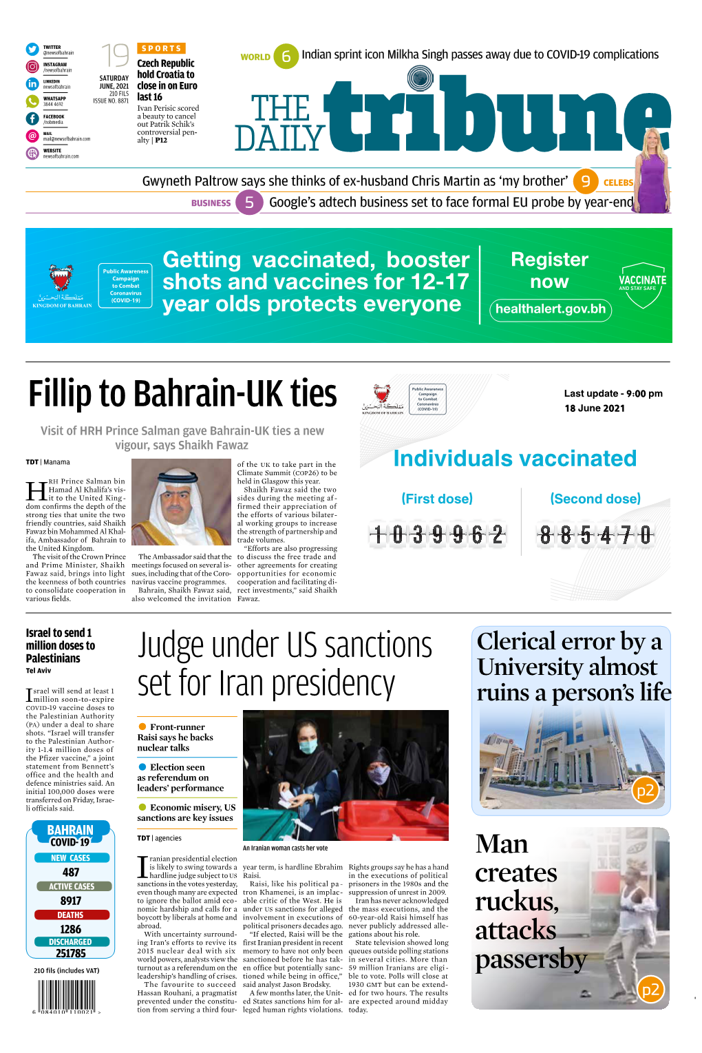 Fillip to Bahrain-UK Ties 18 June 2021 Visit of HRH Prince Salman Gave Bahrain-UK Ties a New Vigour, Says Shaikh Fawaz