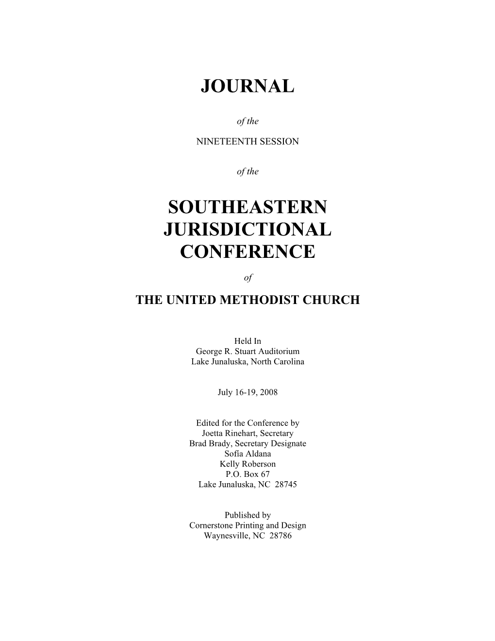 Journal Southeastern Jurisdictional Conference