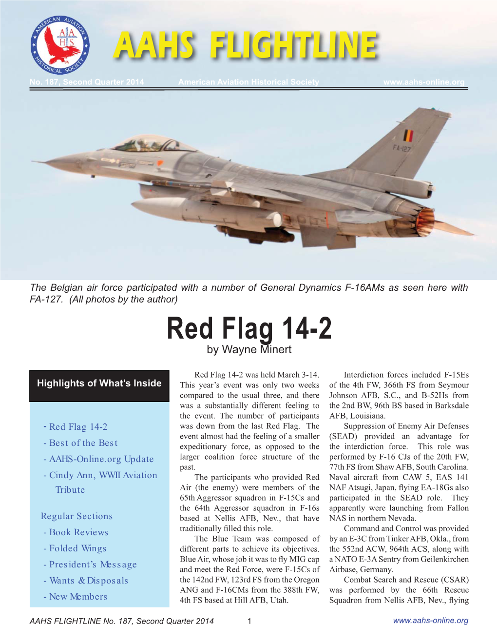 AAHS FLIGHTLINE #187, 2Nd Quarter 2014