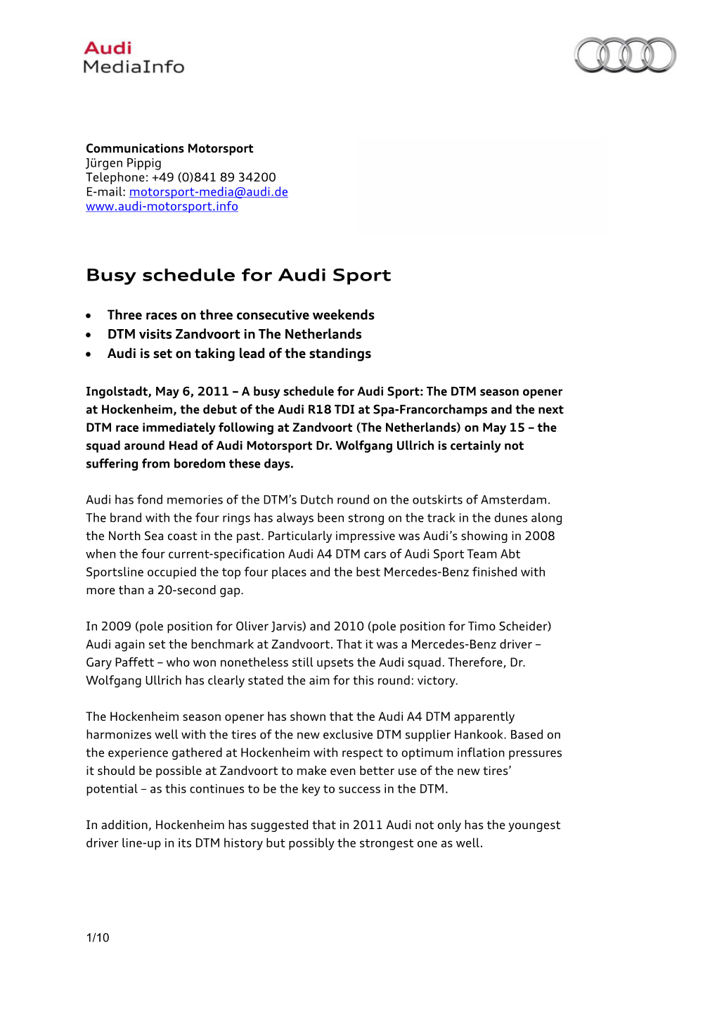 Busy Schedule for Audi Sport