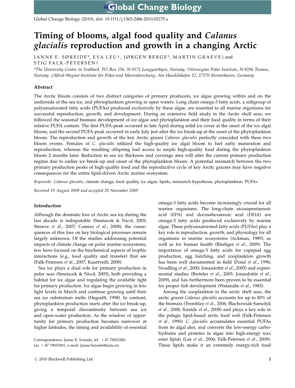 Calanus Glacialis Reproduction and Growth in a Changing Arctic