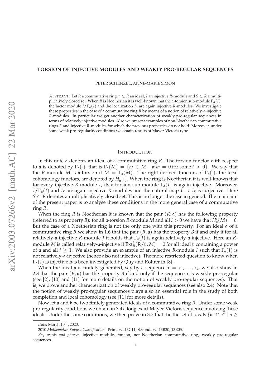 Arxiv:2003.07266V2 [Math.AC]