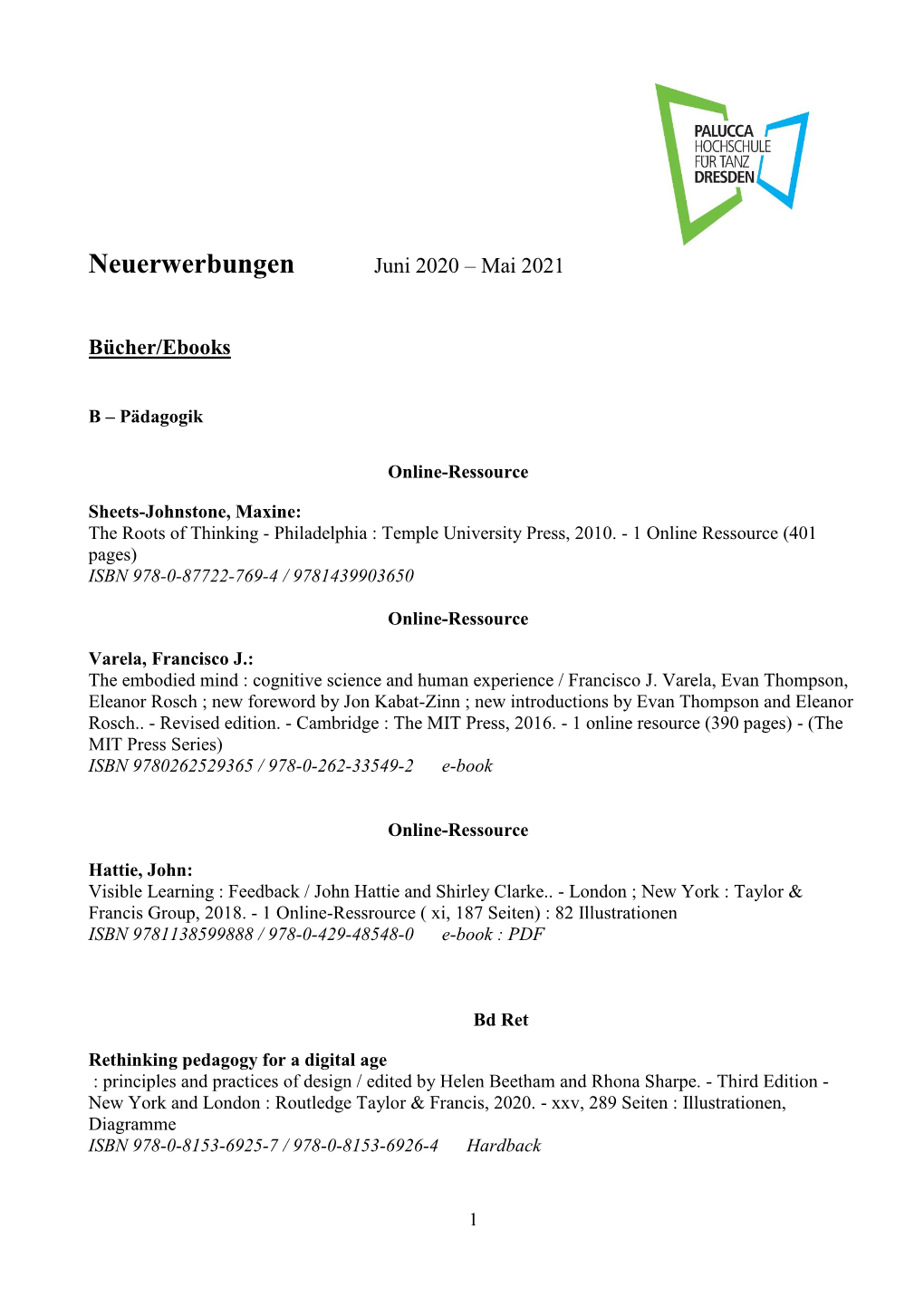 Neuerwerbungen Juni 2020 – Mai 2021