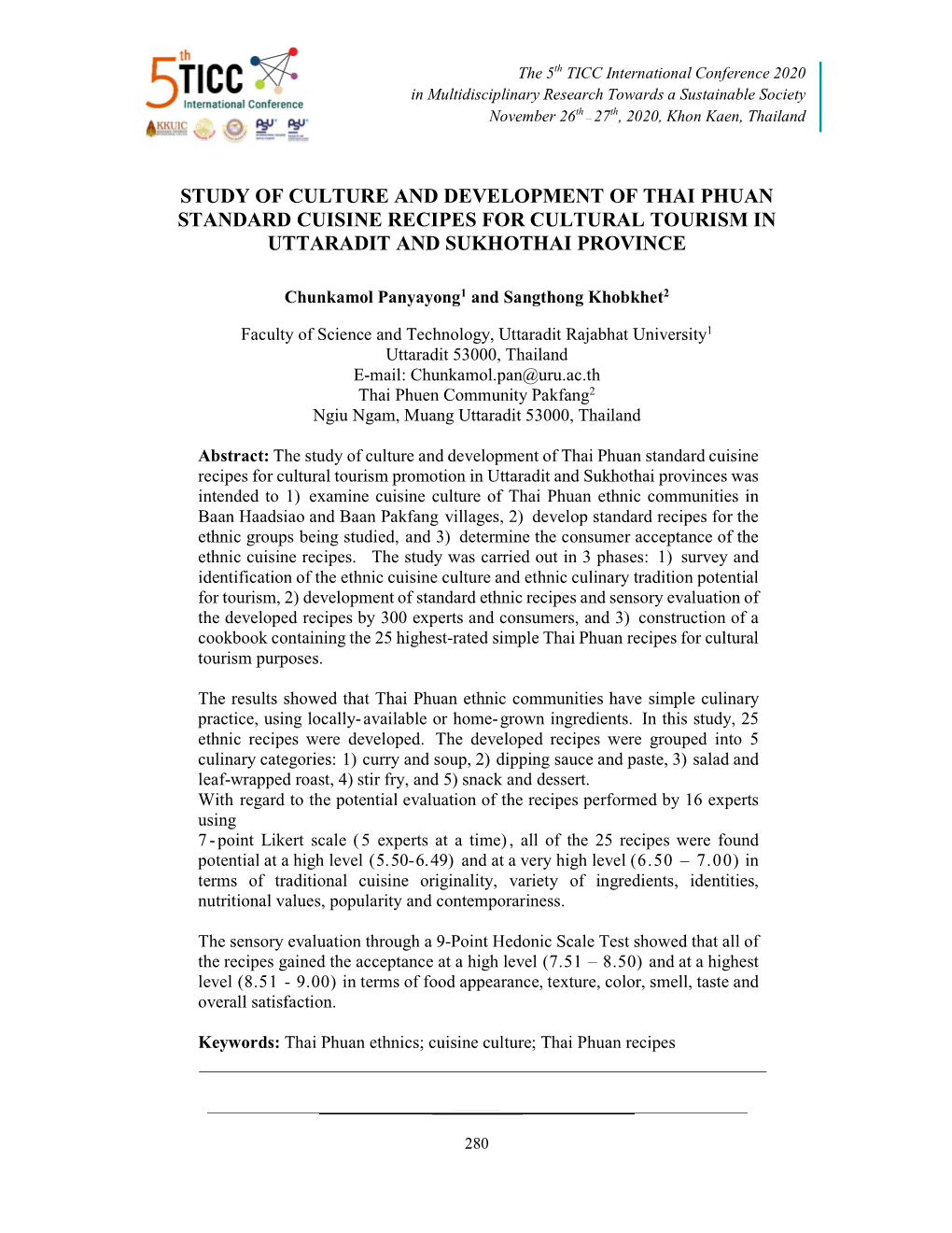 Study of Culture and Development of Thai Phuan Standard Cuisine Recipes for Cultural Tourism in Uttaradit and Sukhothai Province