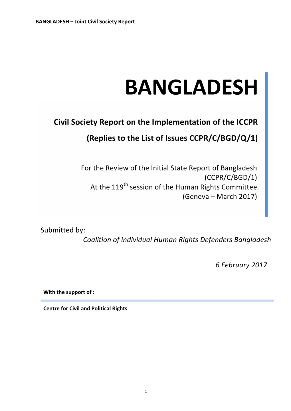 BANGLADESH – Joint Civil Society Report