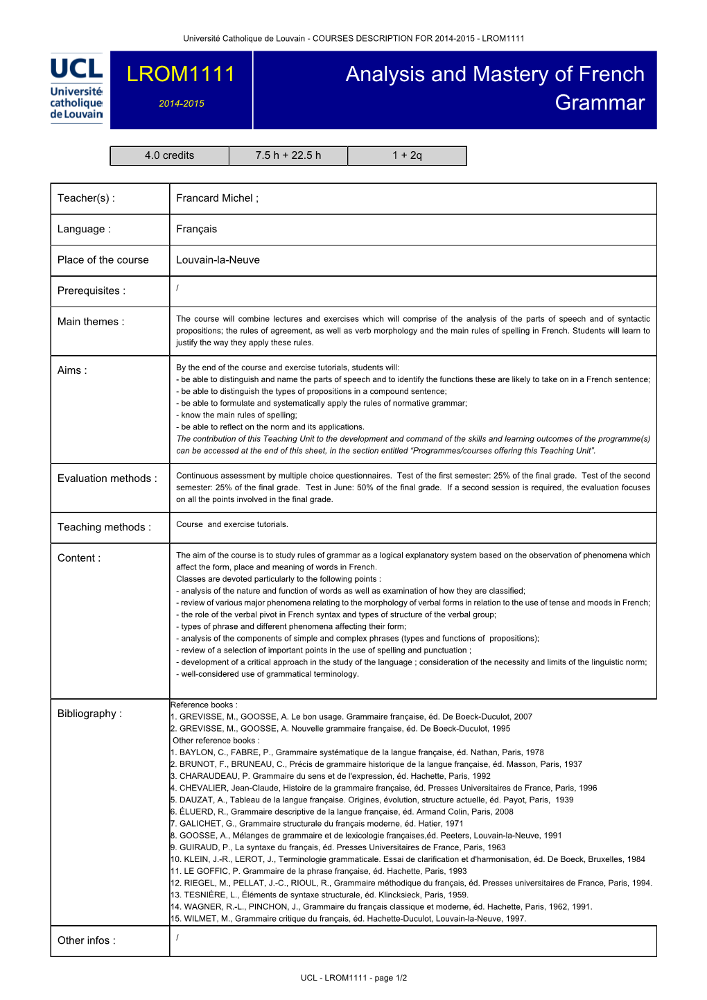 Analysis and Mastery of French Grammar