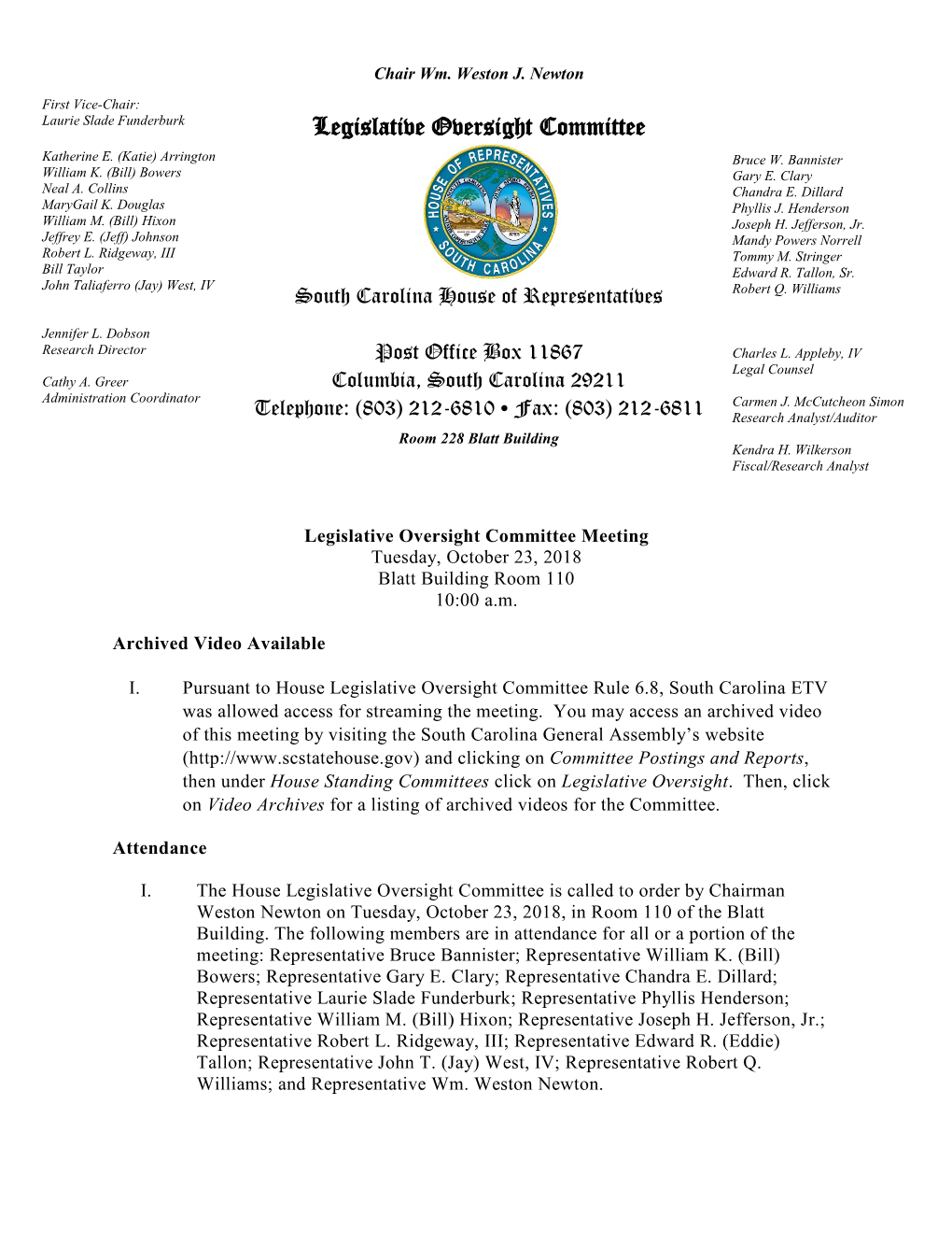 Legislative Oversight Committee