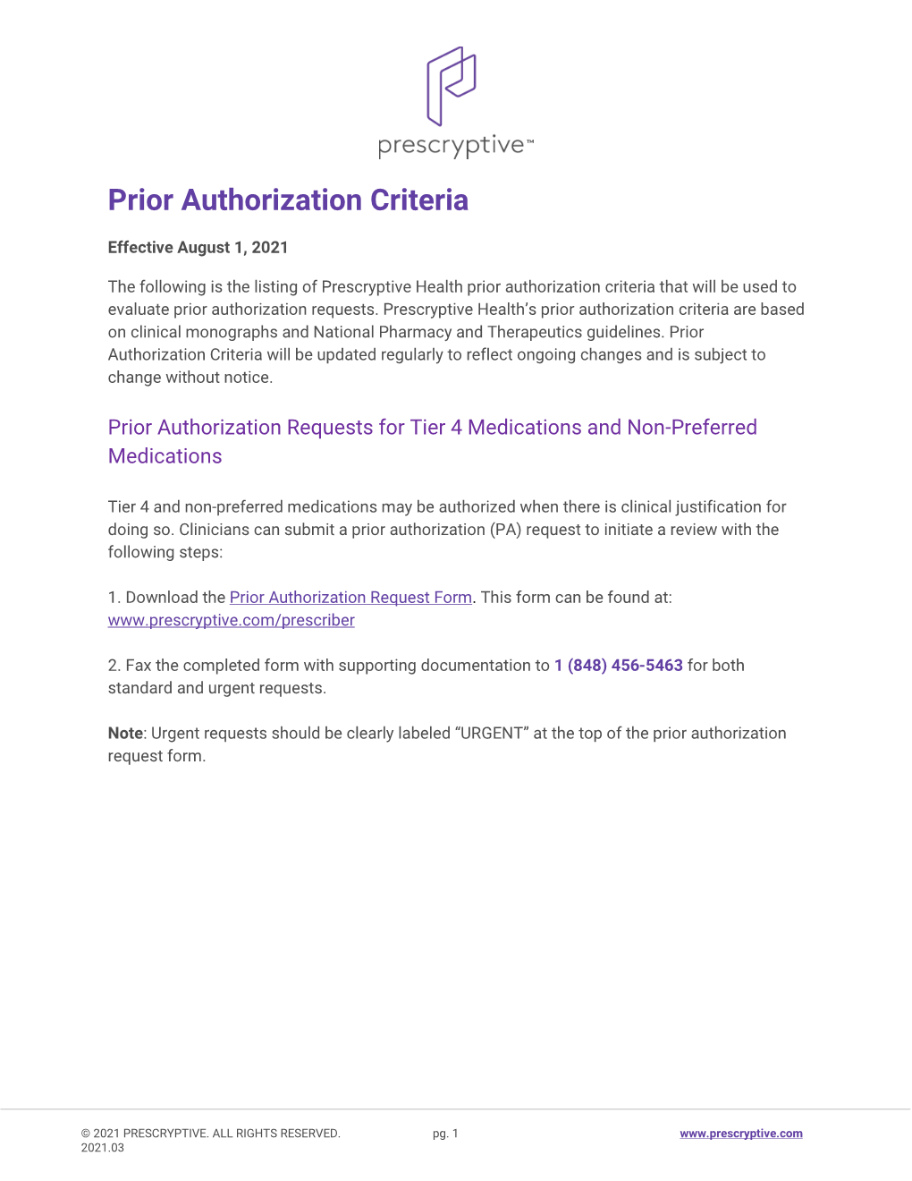 Prior Authorization Criteria