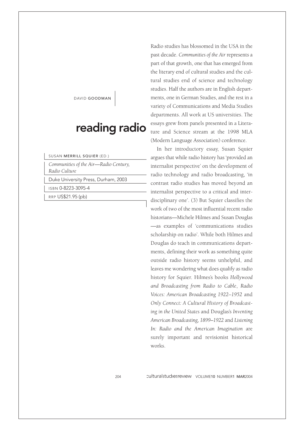 Reading Radio Ture and Science Stream at the 1998 MLA (Modern Language Association) Conference