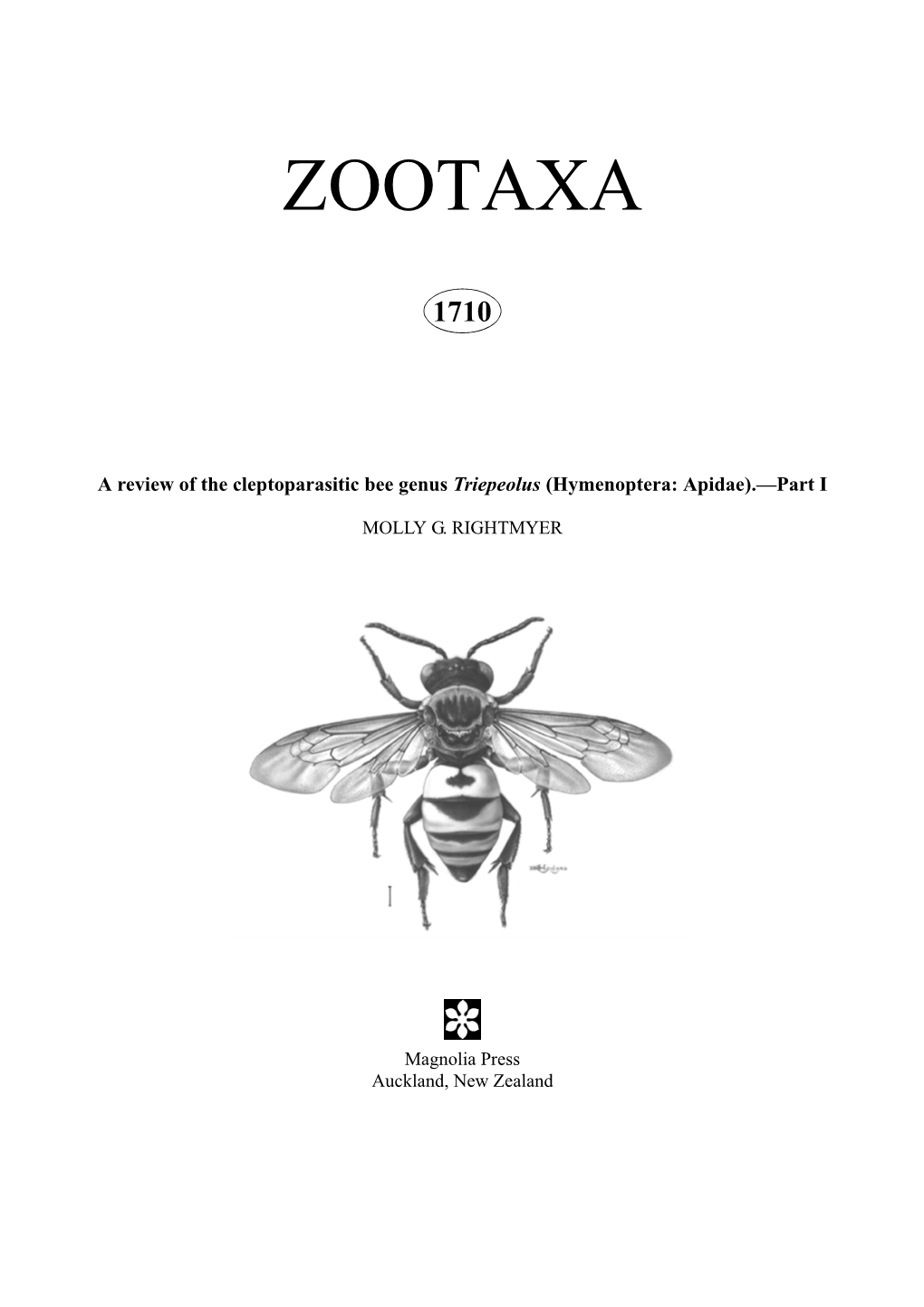 Zootaxa, a Review of the Cleptoparasitic Bee Genus