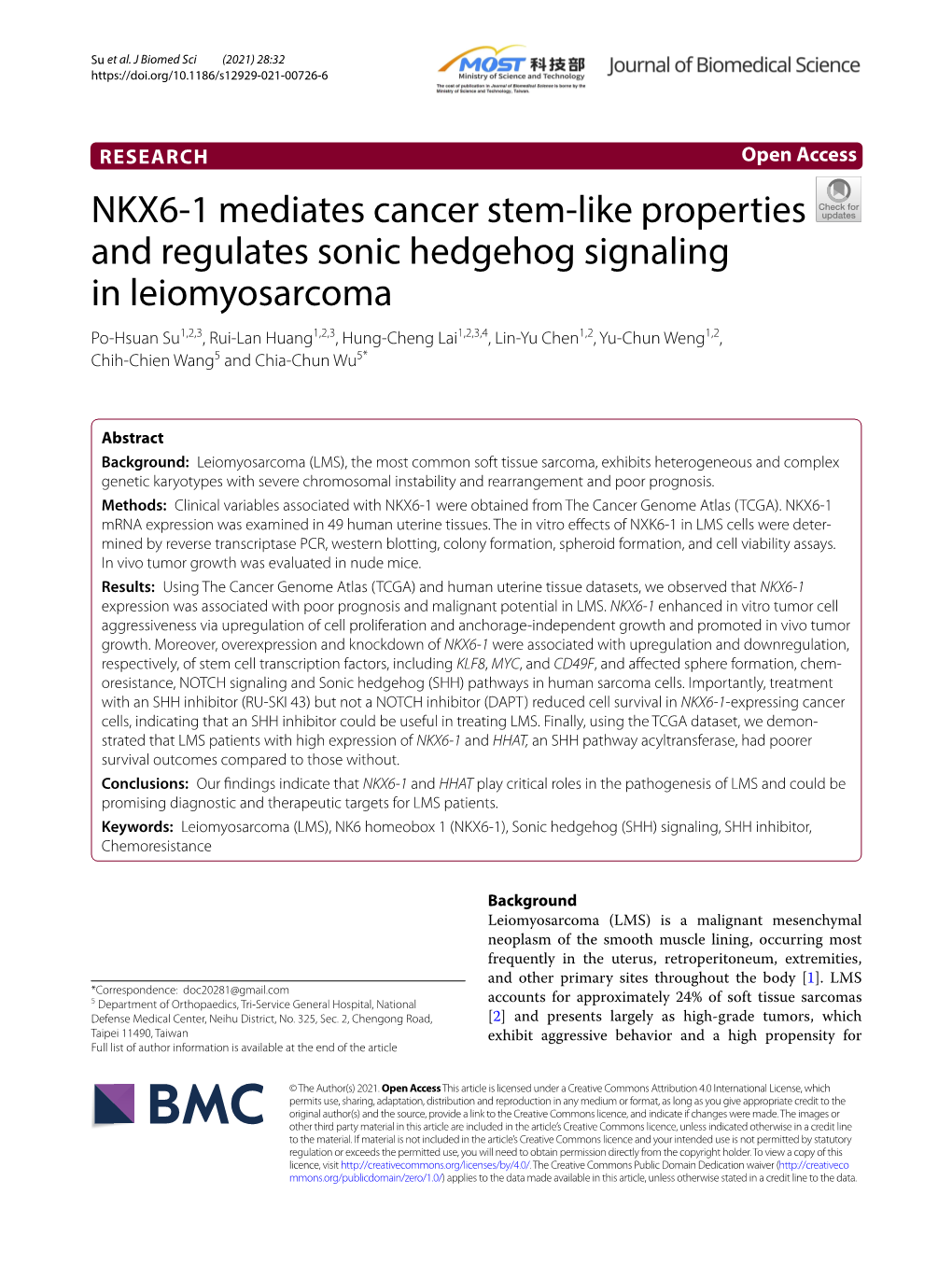 NKX6-1 Mediates Cancer Stem-Like Properties and Regulates Sonic Hedgehog Signaling in Leiomyosarcoma