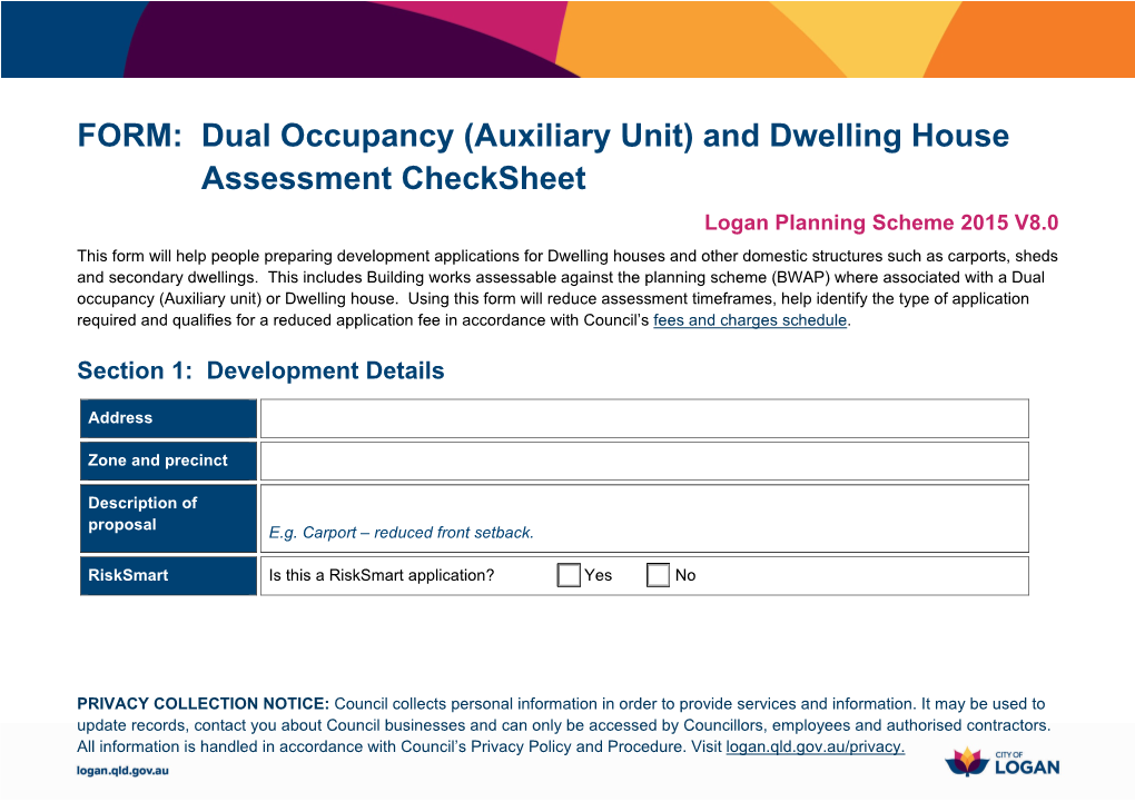 (Auxiliary Unit) and Dwelling House Assessment Checksheet