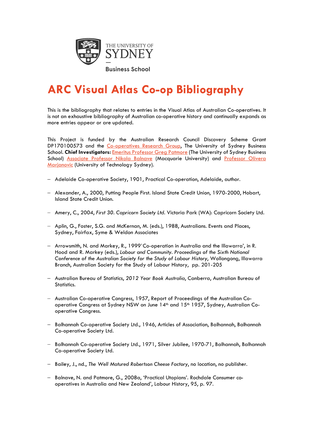 ARC Visual Atlas Co-Op Bibliography