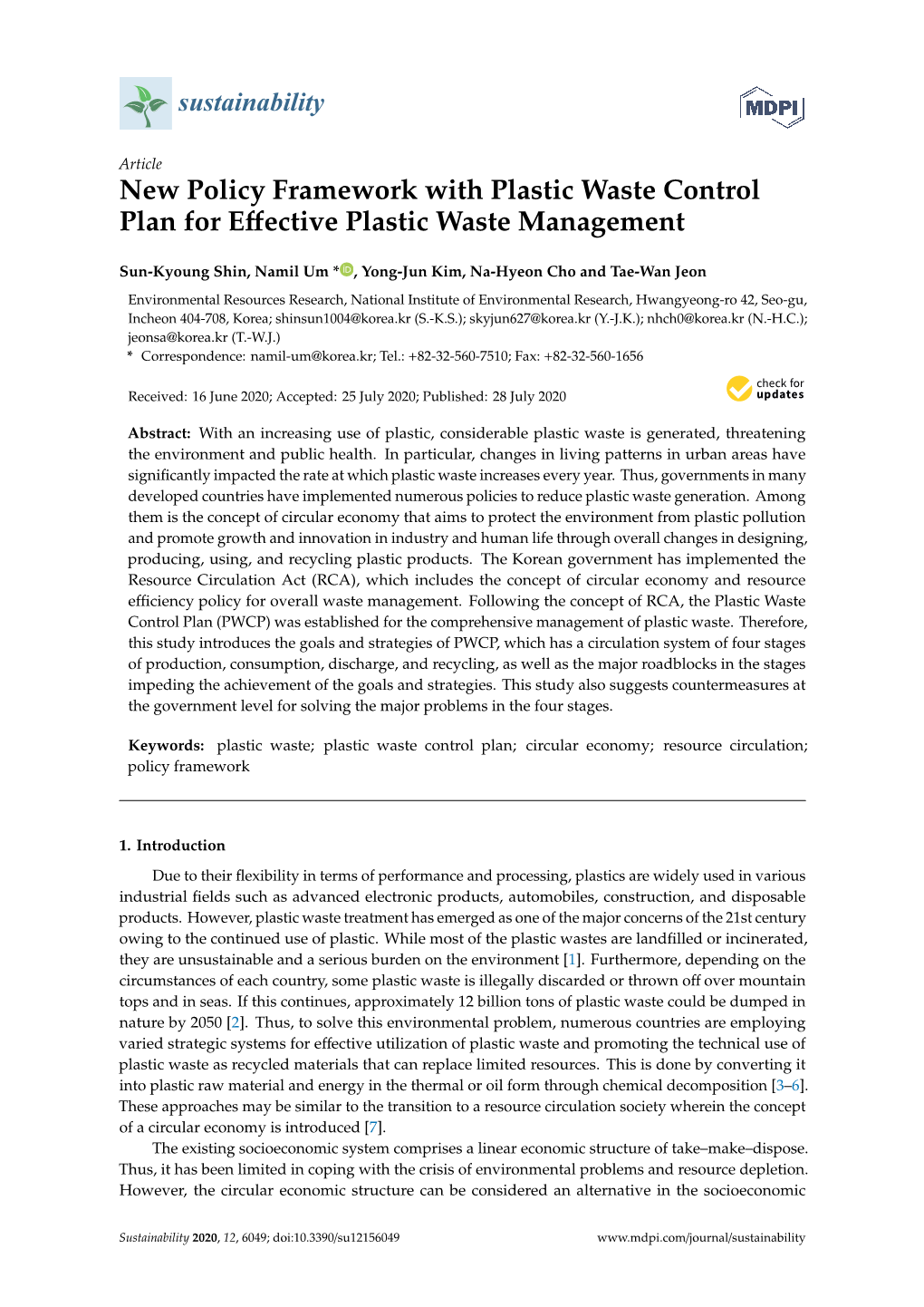 New Policy Framework with Plastic Waste Control Plan for Effective