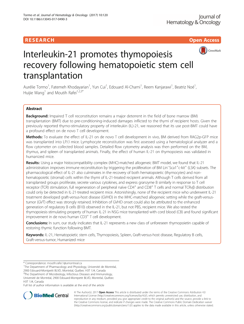 Interleukin-21 Promotes Thymopoiesis Recovery Following Hematopoietic