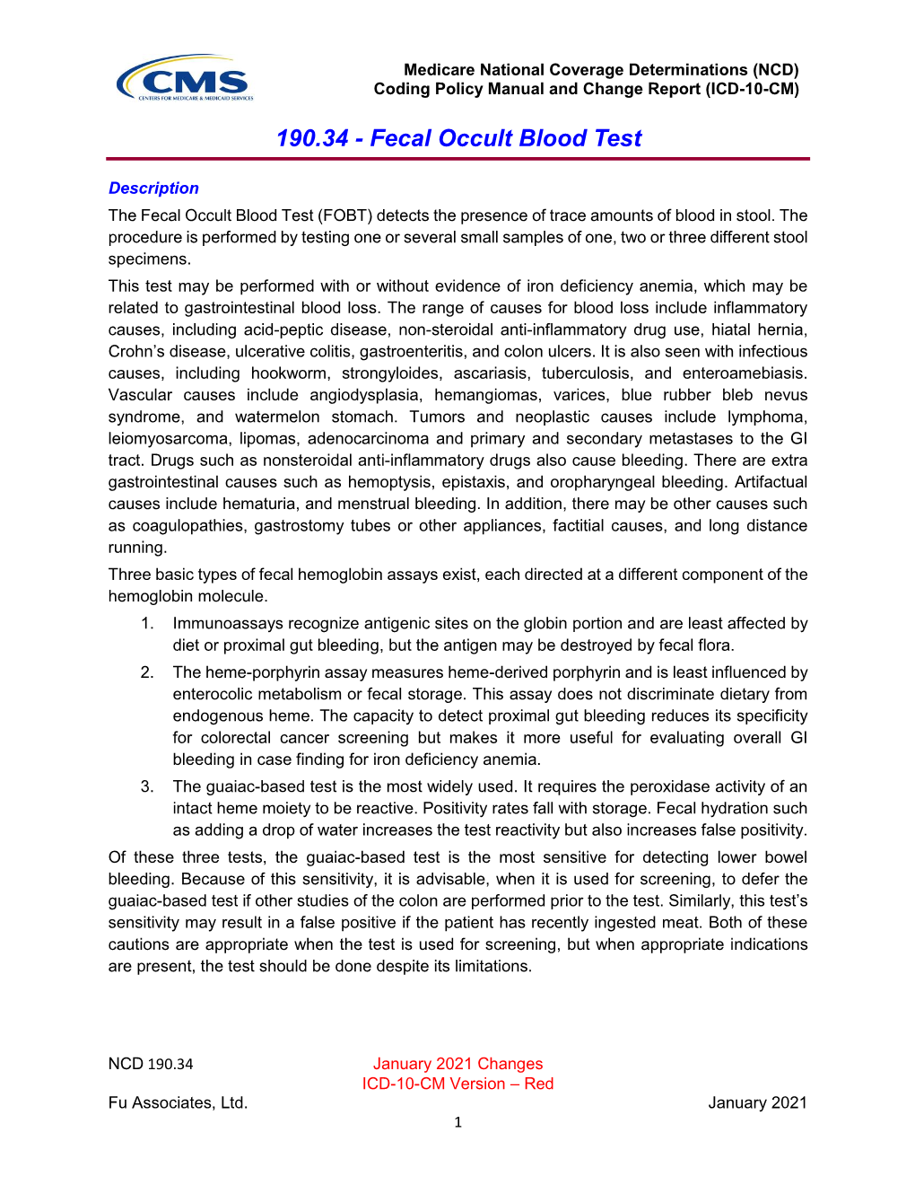 190.34 - Fecal Occult Blood Test