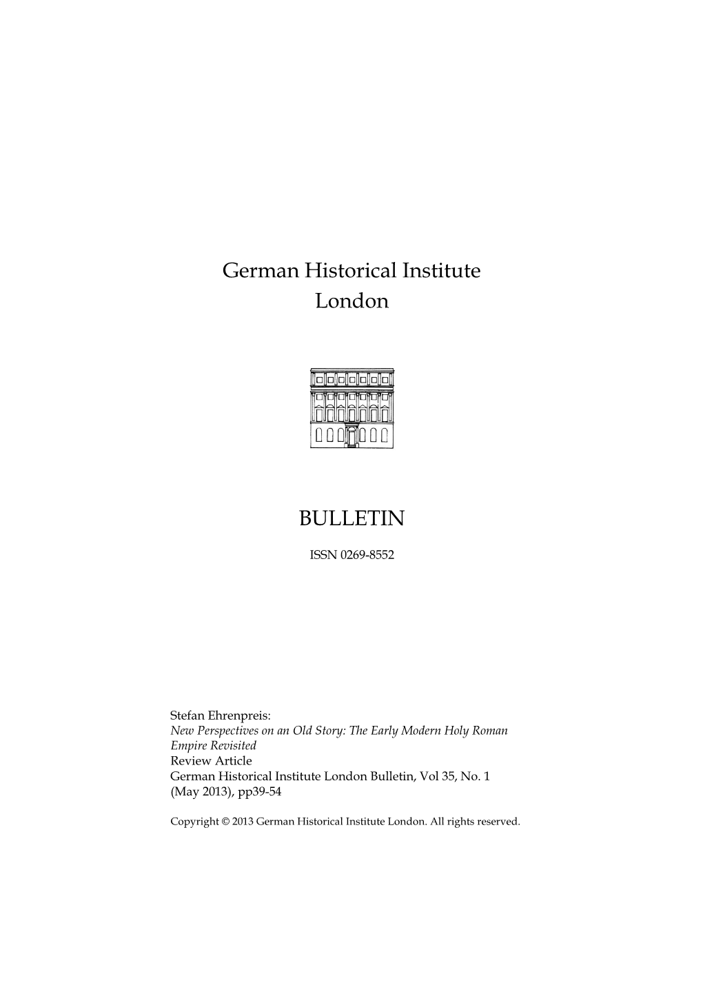 German Historical Institute London Bulletin, Vol 35, No