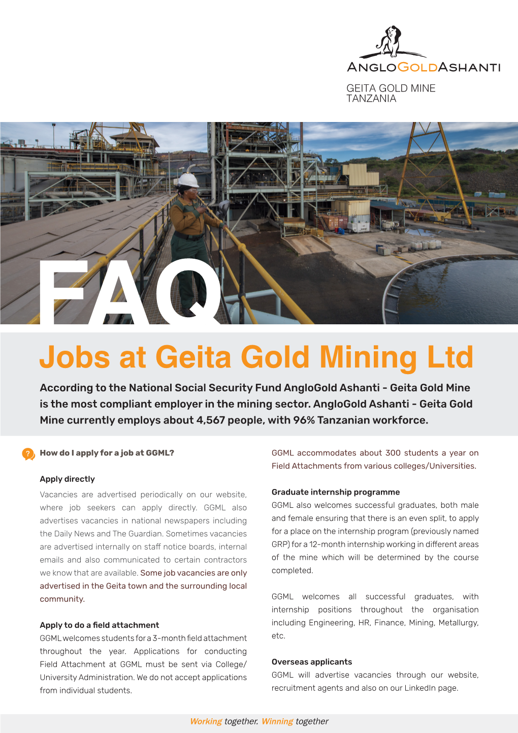 Jobs at Geita Gold Mining Ltd According to the National Social Security Fund Anglogold Ashanti - Geita Gold Mine Is the Most Compliant Employer in the Mining Sector