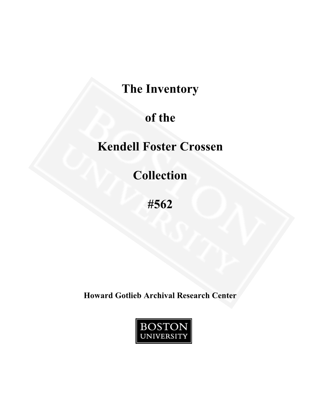 The Inventory of the Kendell Foster Crossen Collection #562