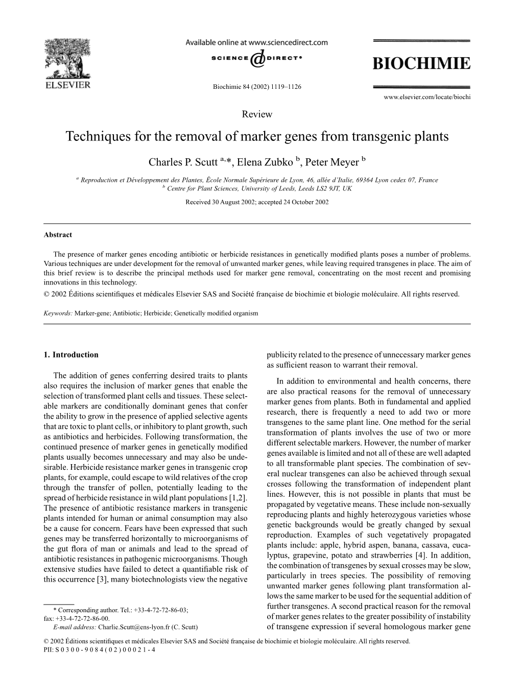 Techniques for the Removal of Marker Genes from Transgenic Plants