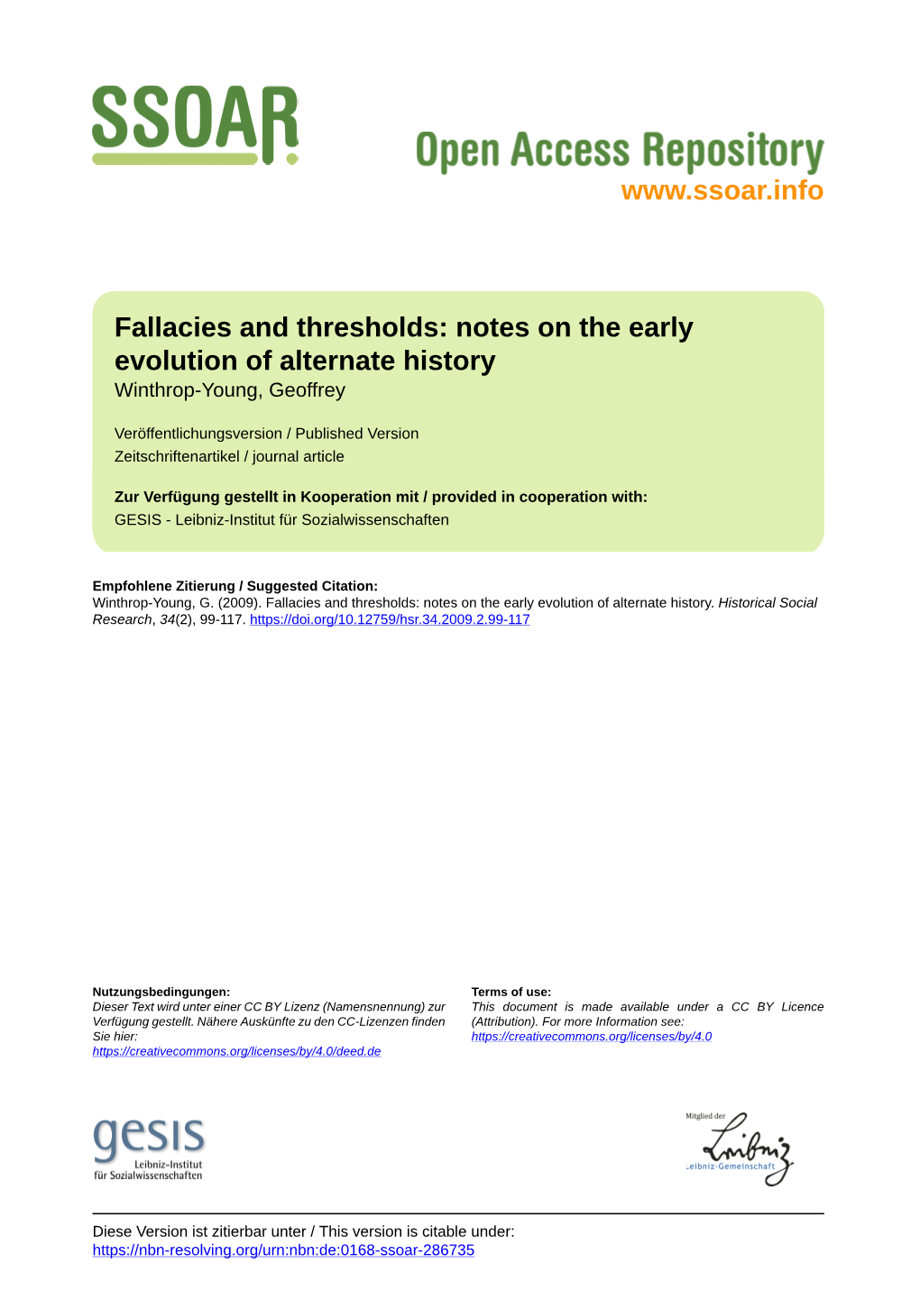 Fallacies and Thresholds: Notes on the Early Evolution of Alternate History Winthrop-Young, Geoffrey