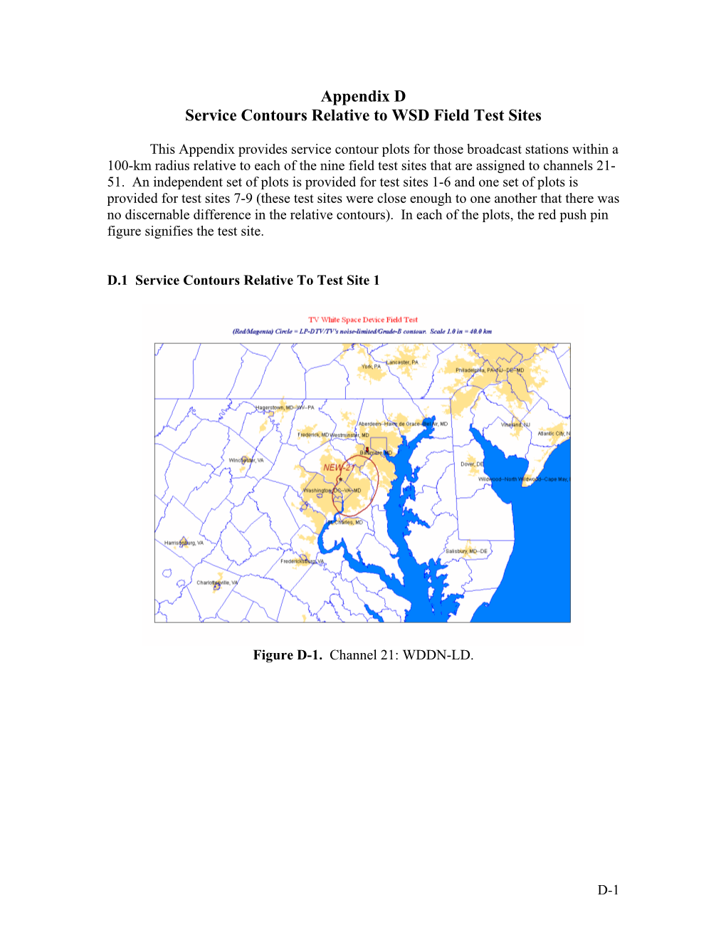 Appendix D Service Contours Relative to WSD Field Test Sites