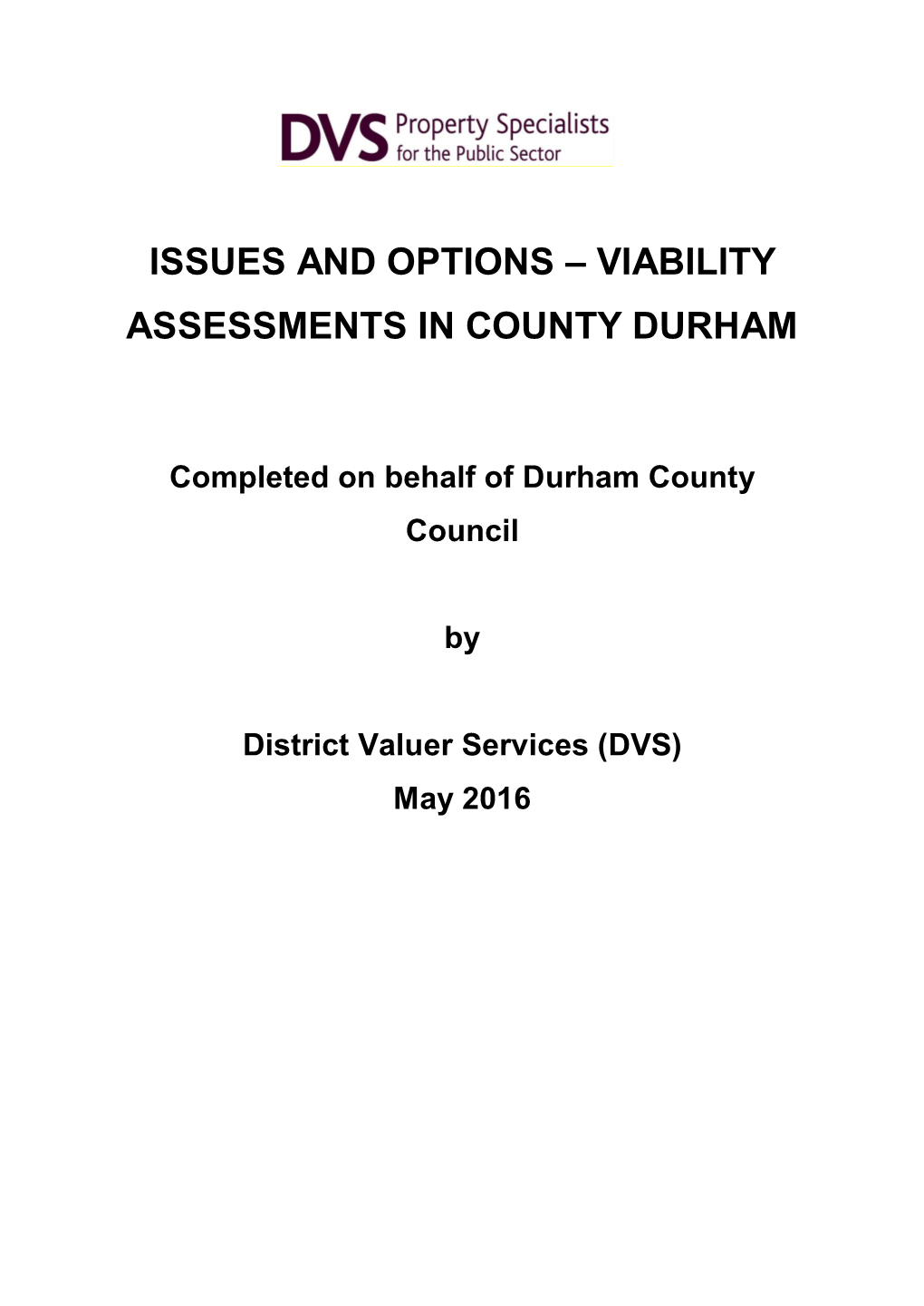Issues and Options – Viability Assessments in County Durham