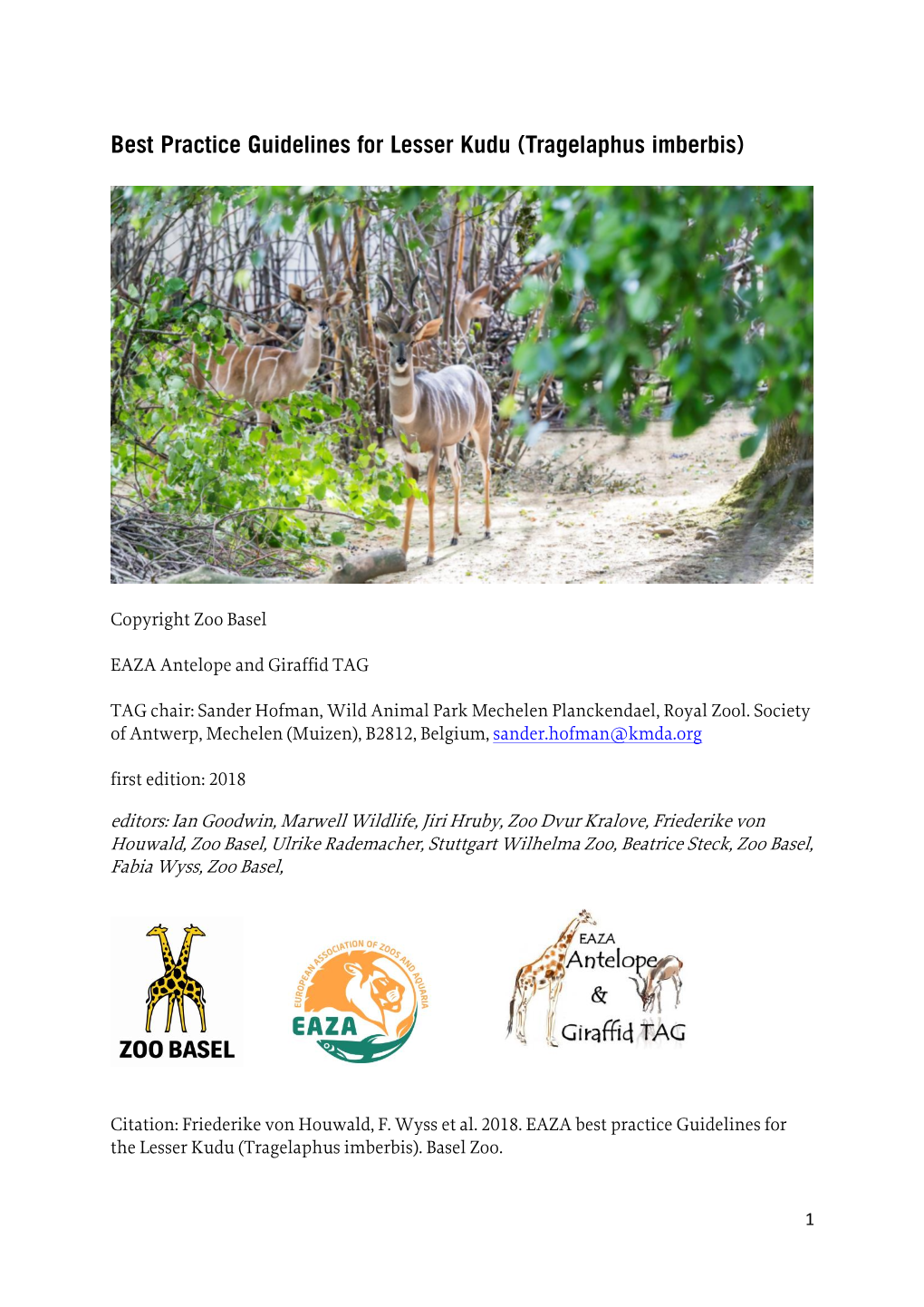 Best Practice Guidelines for Lesser Kudu (Tragelaphus Imberbis)