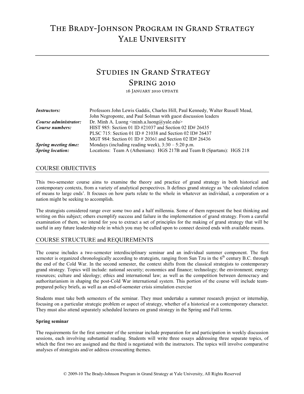 The Brady-Johnson Program in Grand Strategy Yale University Studies In