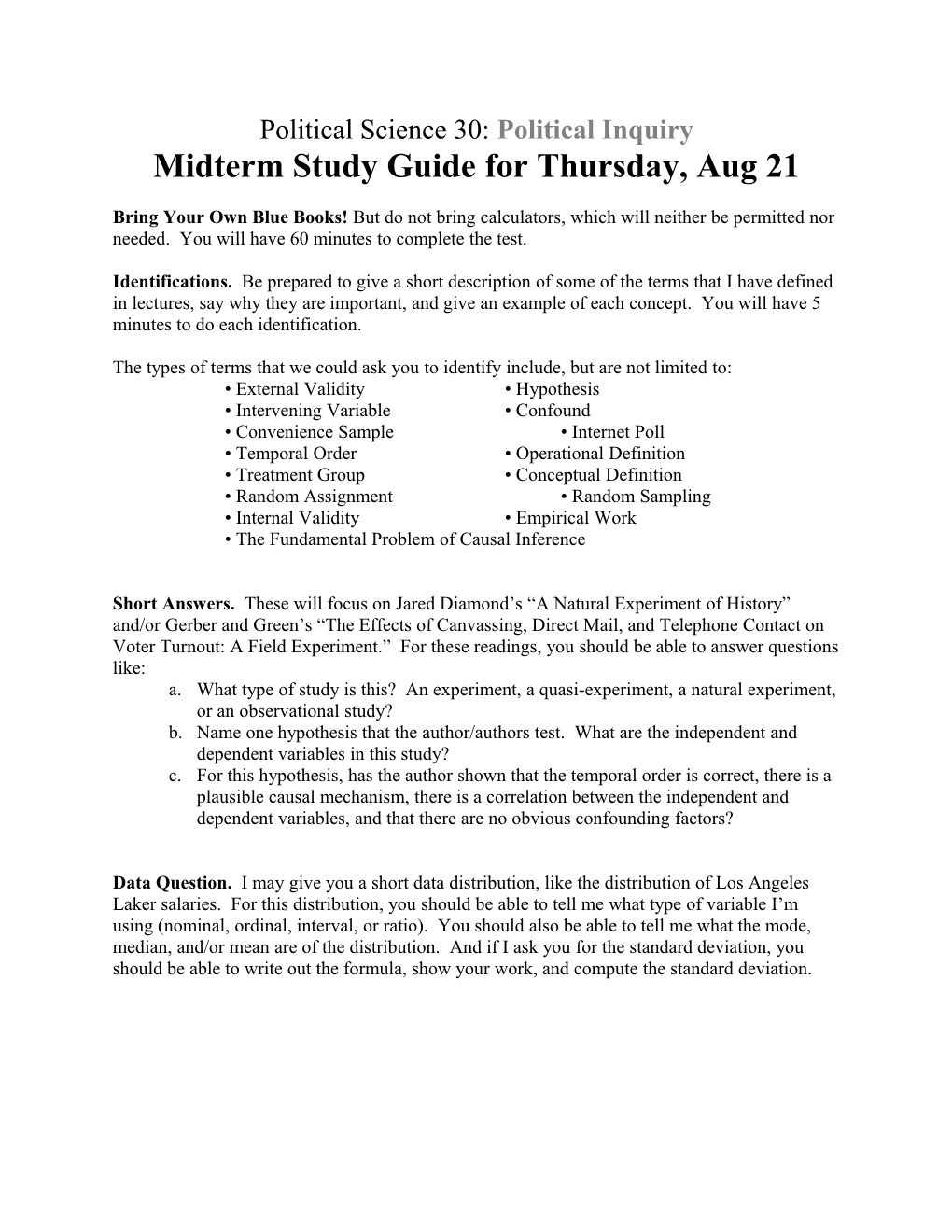 Political Science 30: Political Inquiry