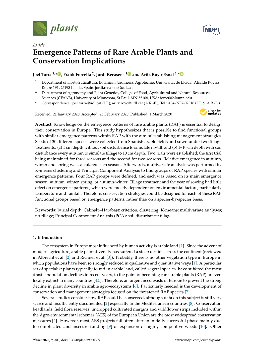 Emergence Patterns of Rare Arable Plants and Conservation Implications