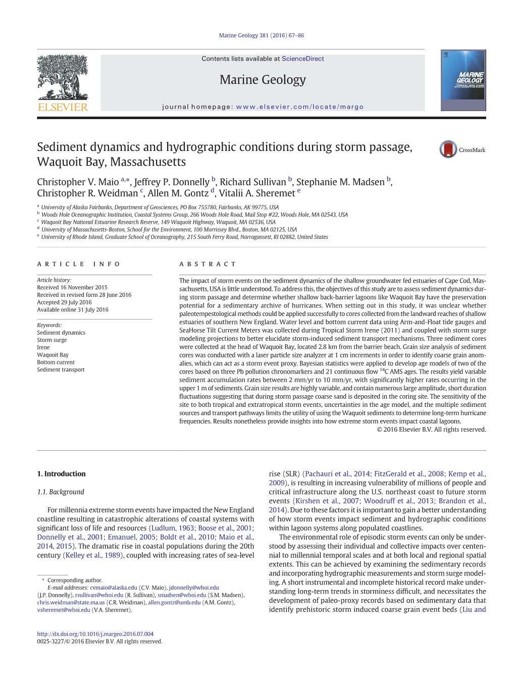 Sediment Dynamics and Hydrographic Conditions During Storm Passage, Waquoit Bay, Massachusetts