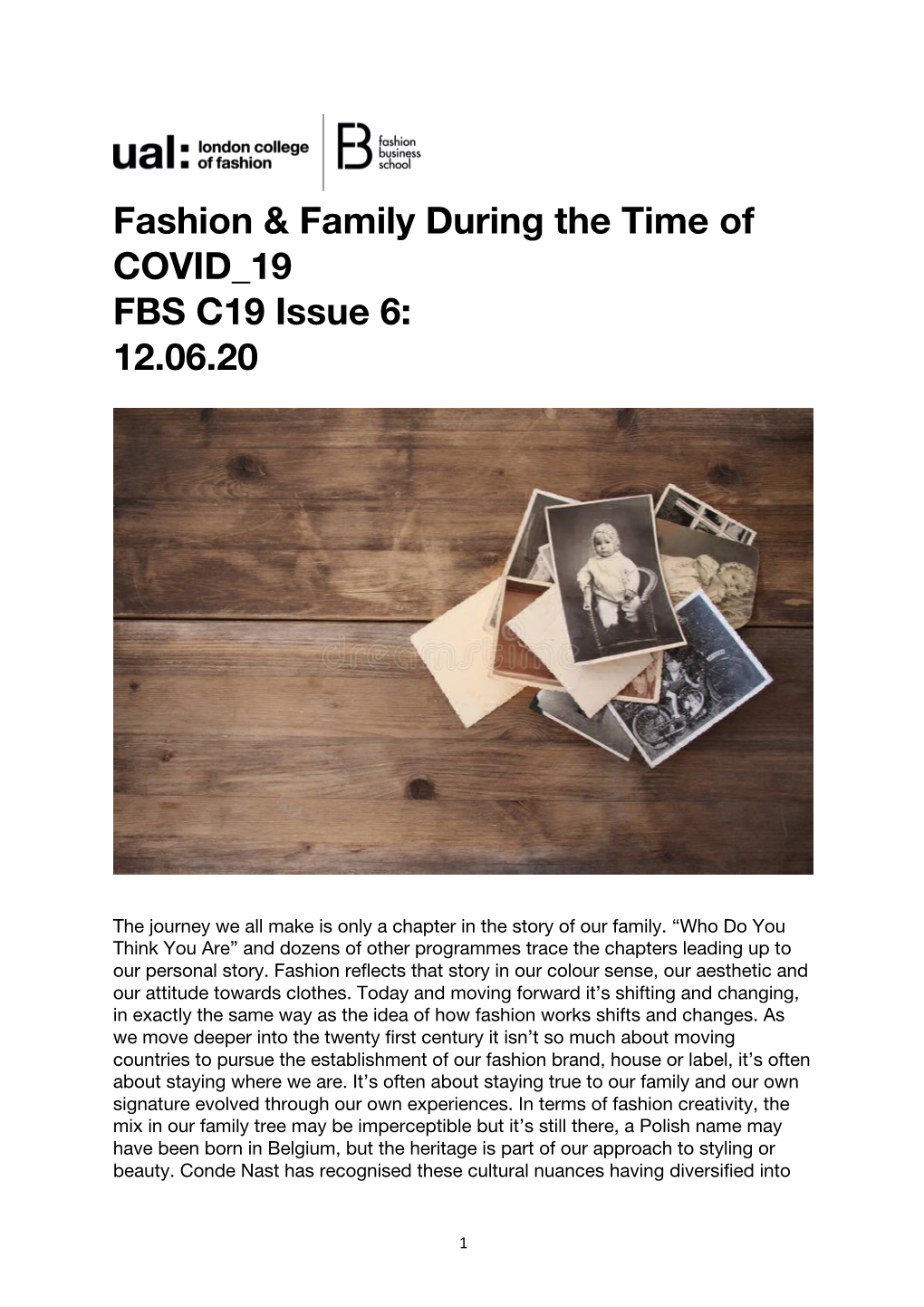 Fashion & Family During the Time of COVID 19 FBS C19 Issue 6