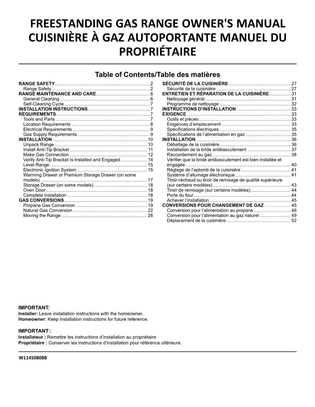 Freestanding Gas Range Owner's Manual Cuisinière À Gaz Autoportante Manuel Du Propriétaire