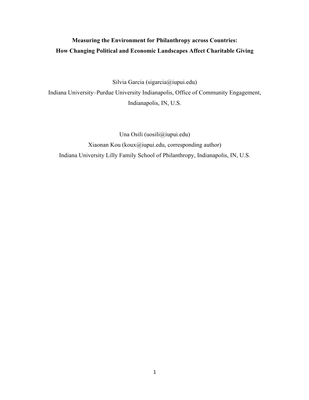 Measuring the Environment for Philanthropy Across Countries: How Changing Political and Economic Landscapes Affect Charitable Giving