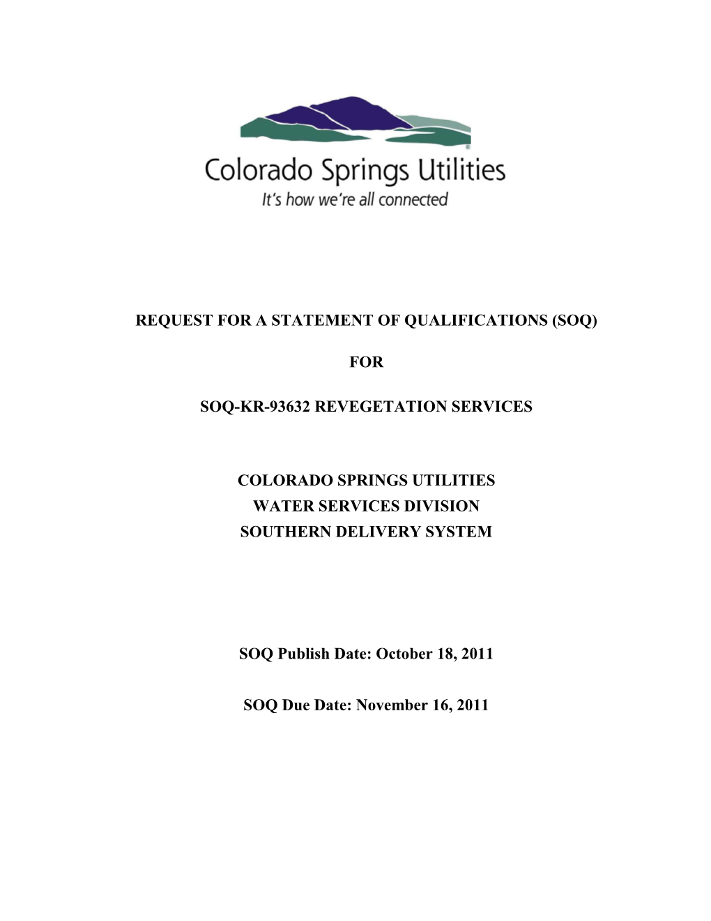 Colorado Springs Utilities Water Services Division Southern Delivery System