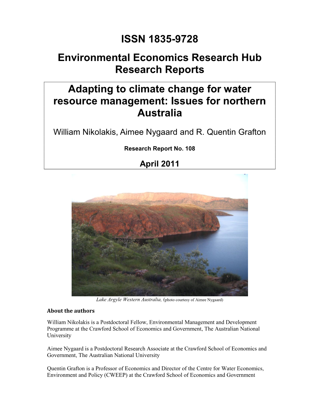 Climate Change for Water Resource Management: Issues for Northern Australia