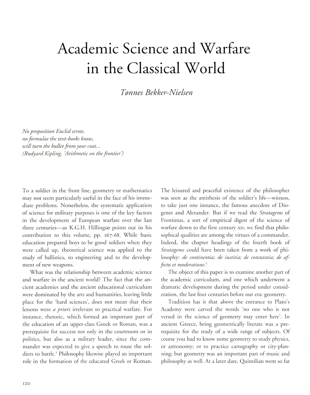 Academie Science and Warfare in the Classical World