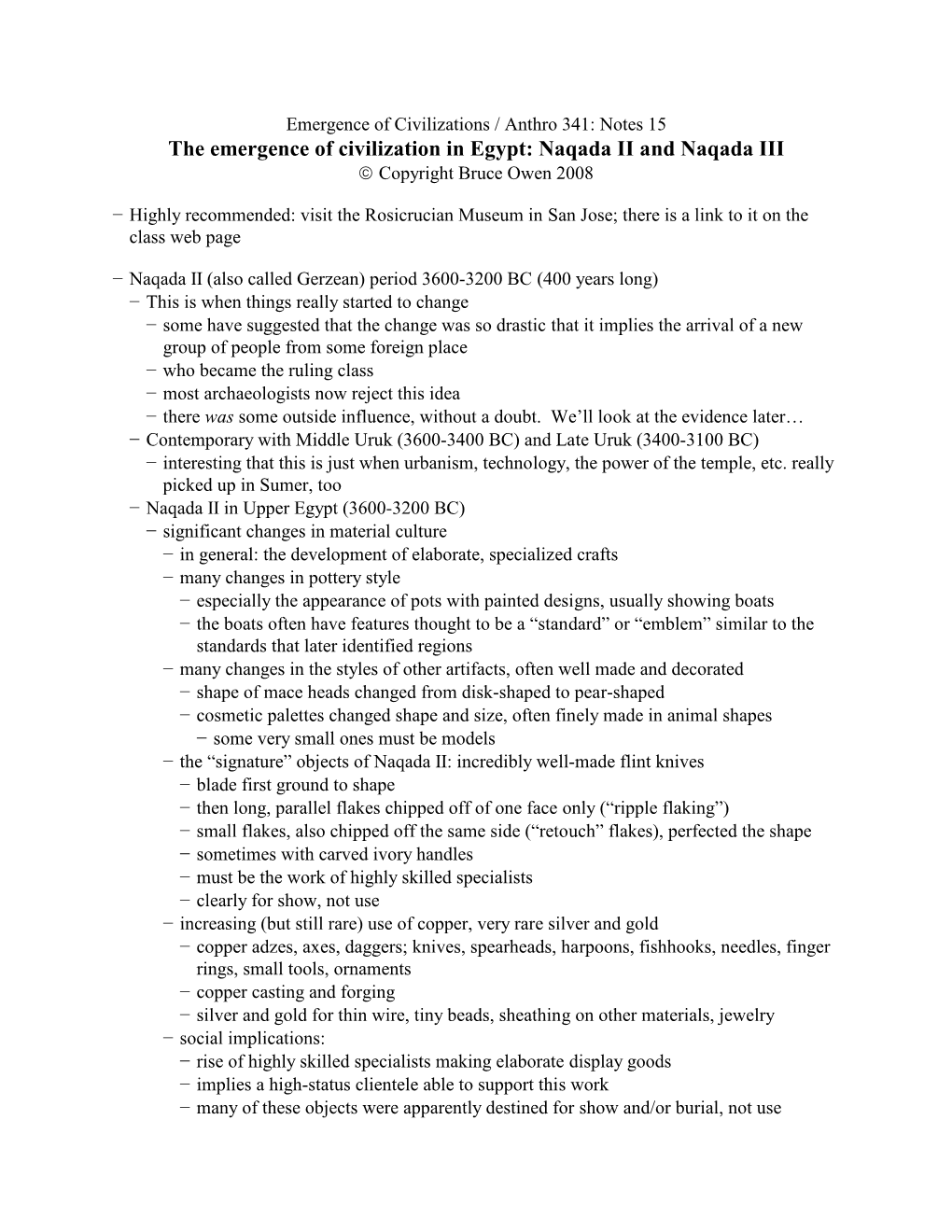 Naqada II and Naqada III  Copyright Bruce Owen 2008