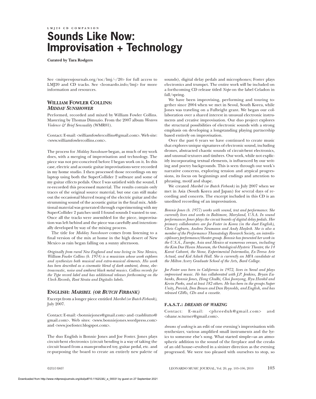 Sounds Like Now: Improvisation + Technology