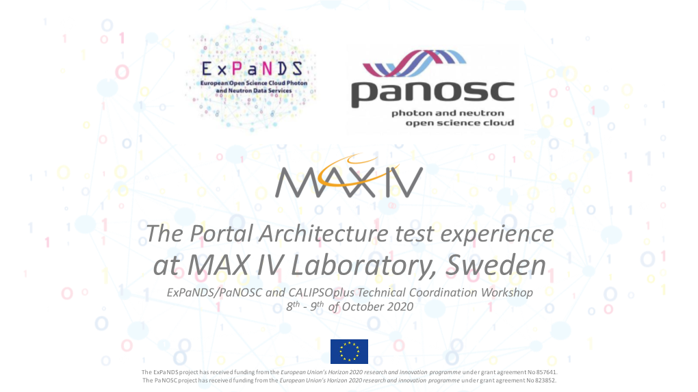 At MAX IV Laboratory, Sweden Expands/Panosc and Calipsoplus Technical Coordination Workshop 8Th - 9Th of October 2020