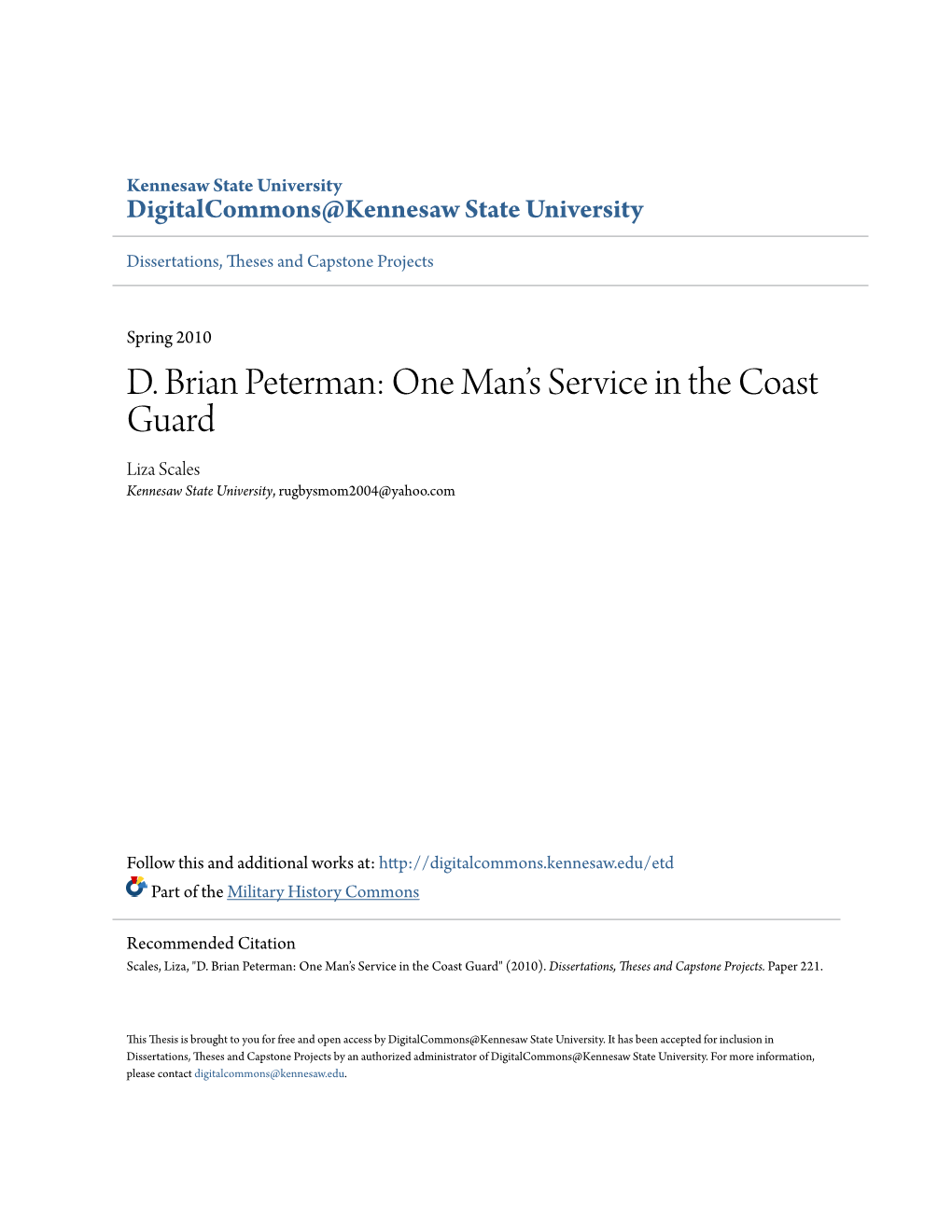 D. Brian Peterman: One Man's Service in the Coast Guard