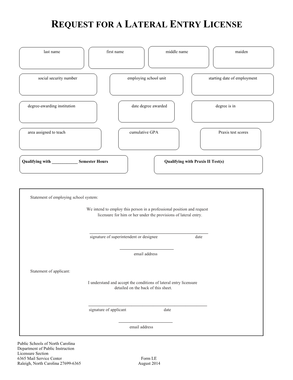 Application For A North Carolina License