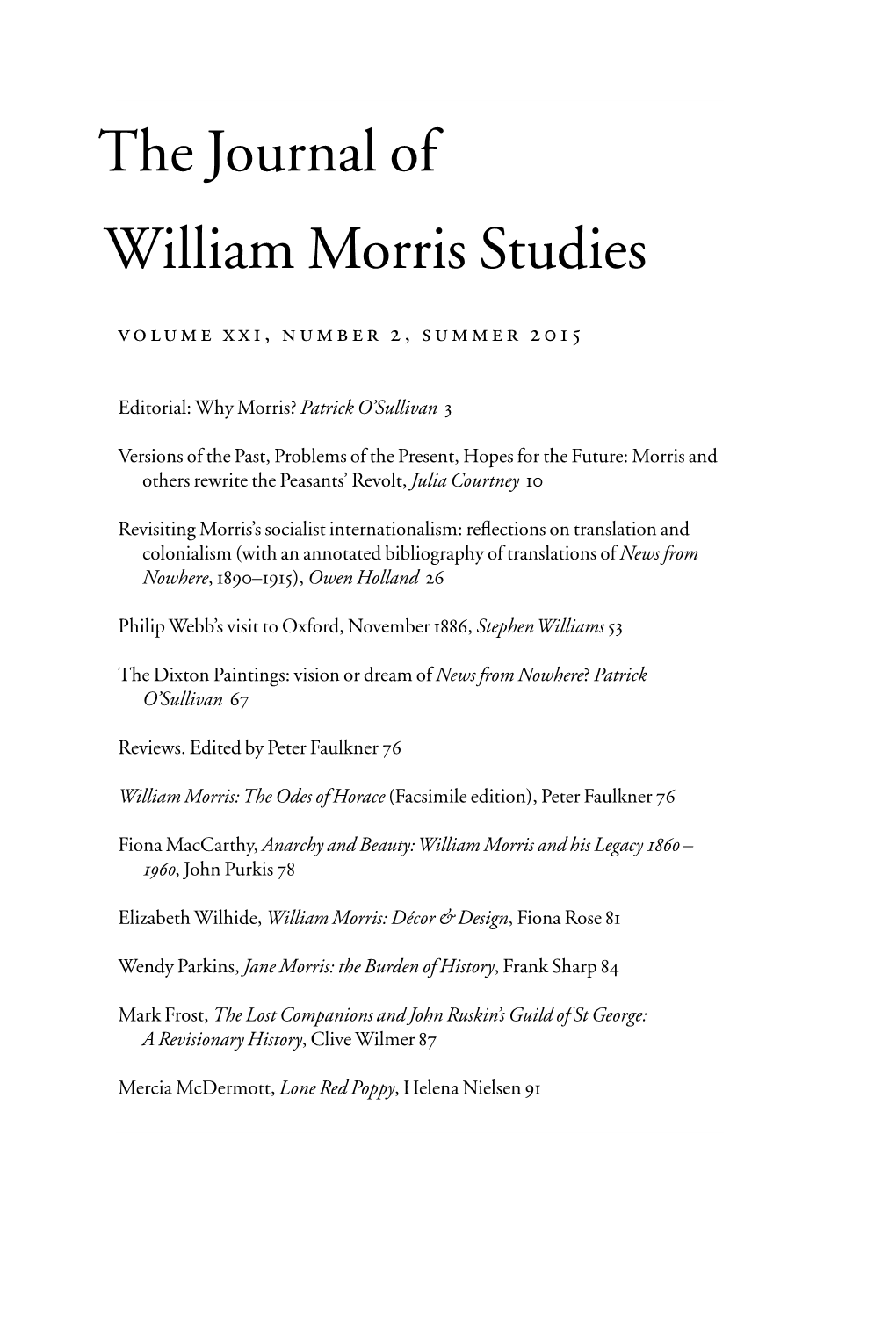 The Journal of William Morris Studies