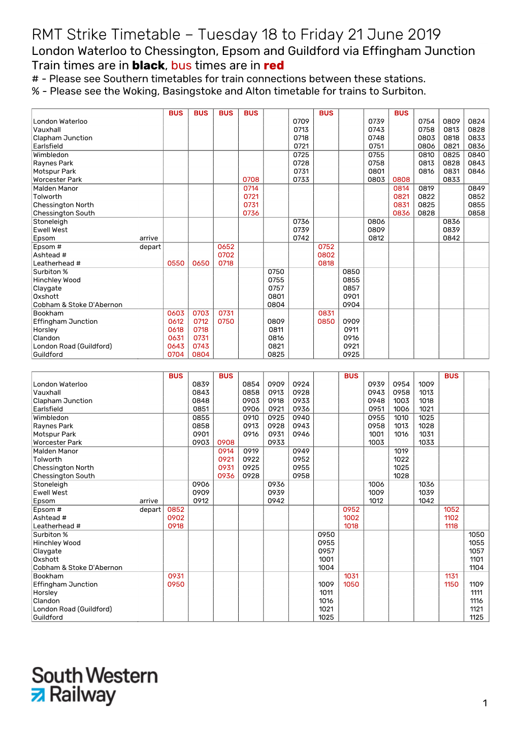 RMT Strike Timetable