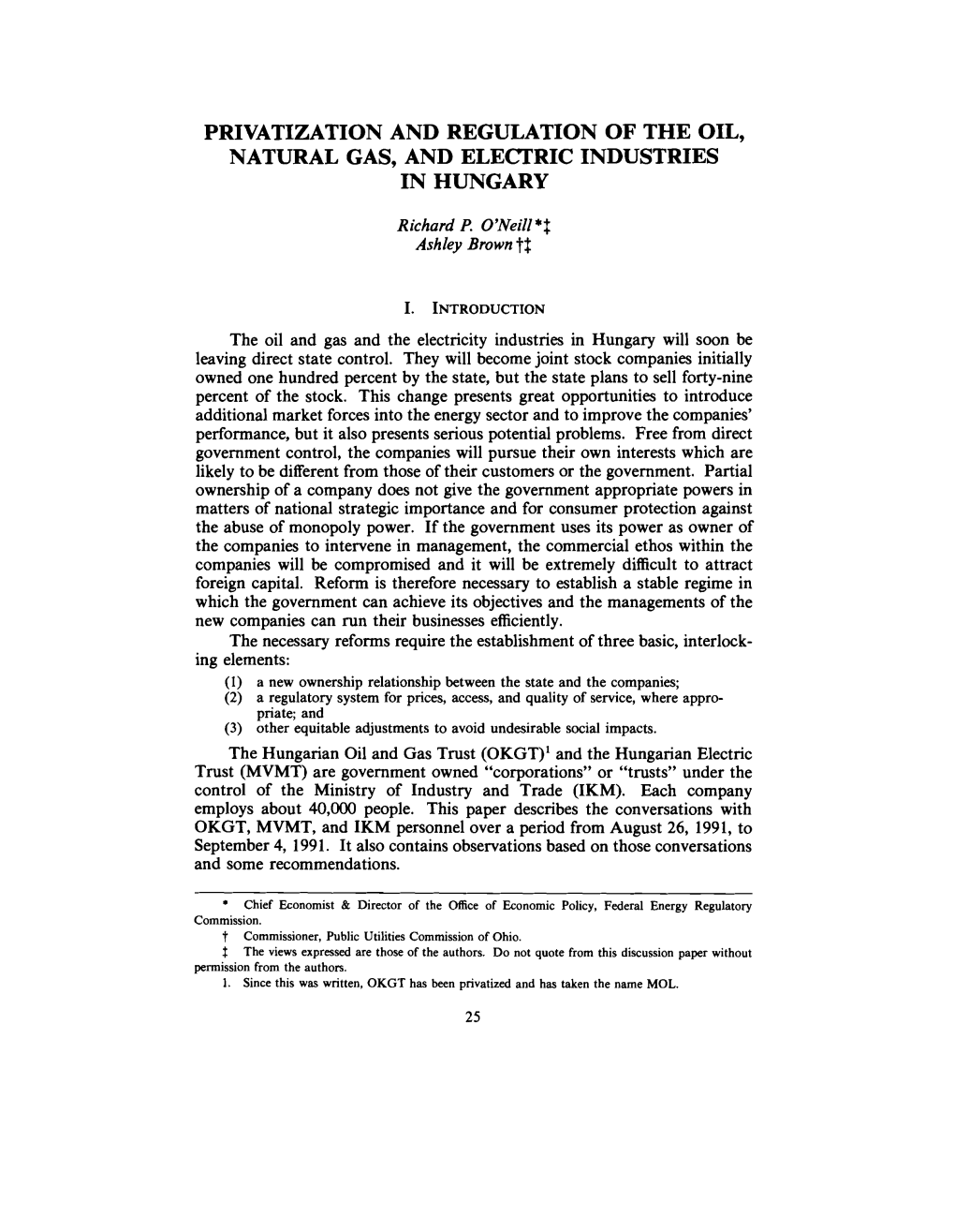 Privatization and Regulation of the Oil, Natural Gas, and Electric Industries in Hungary