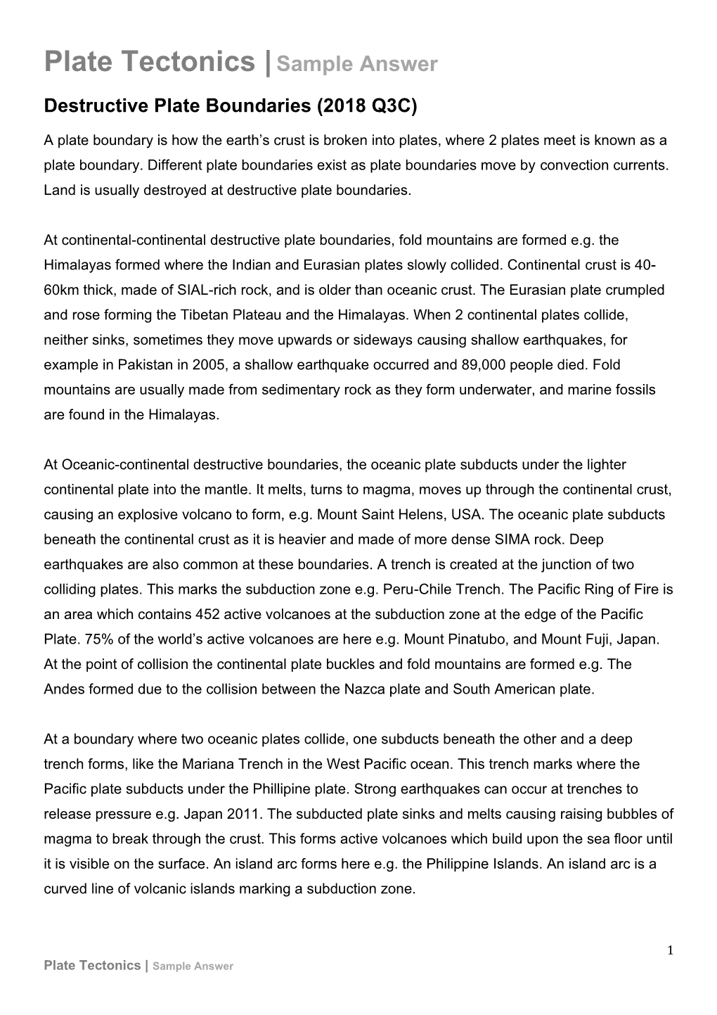 Plate Tectonics | Sample Answer