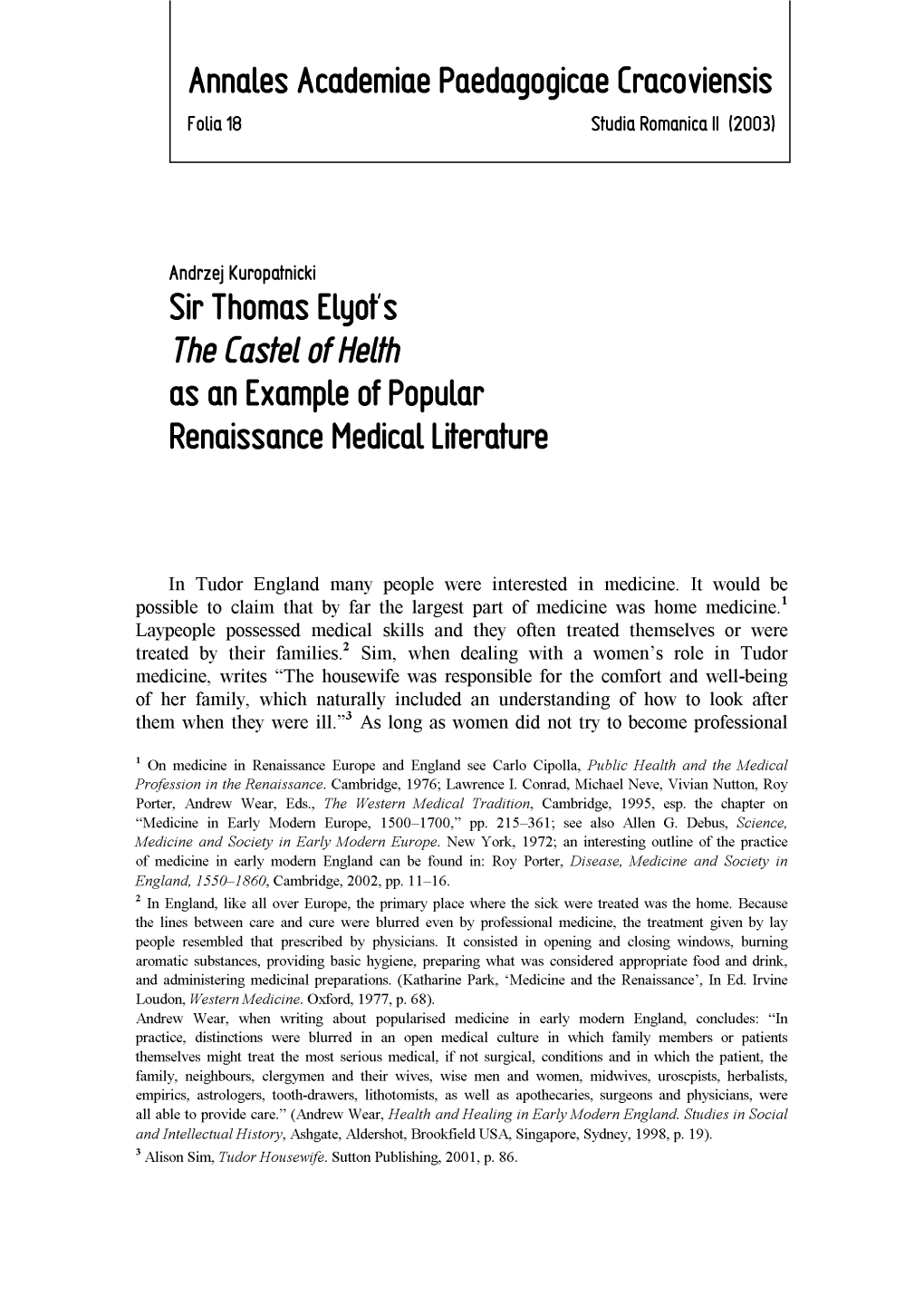 Sir Thomas Elyot's the Castel of Helth As an Example of Popular